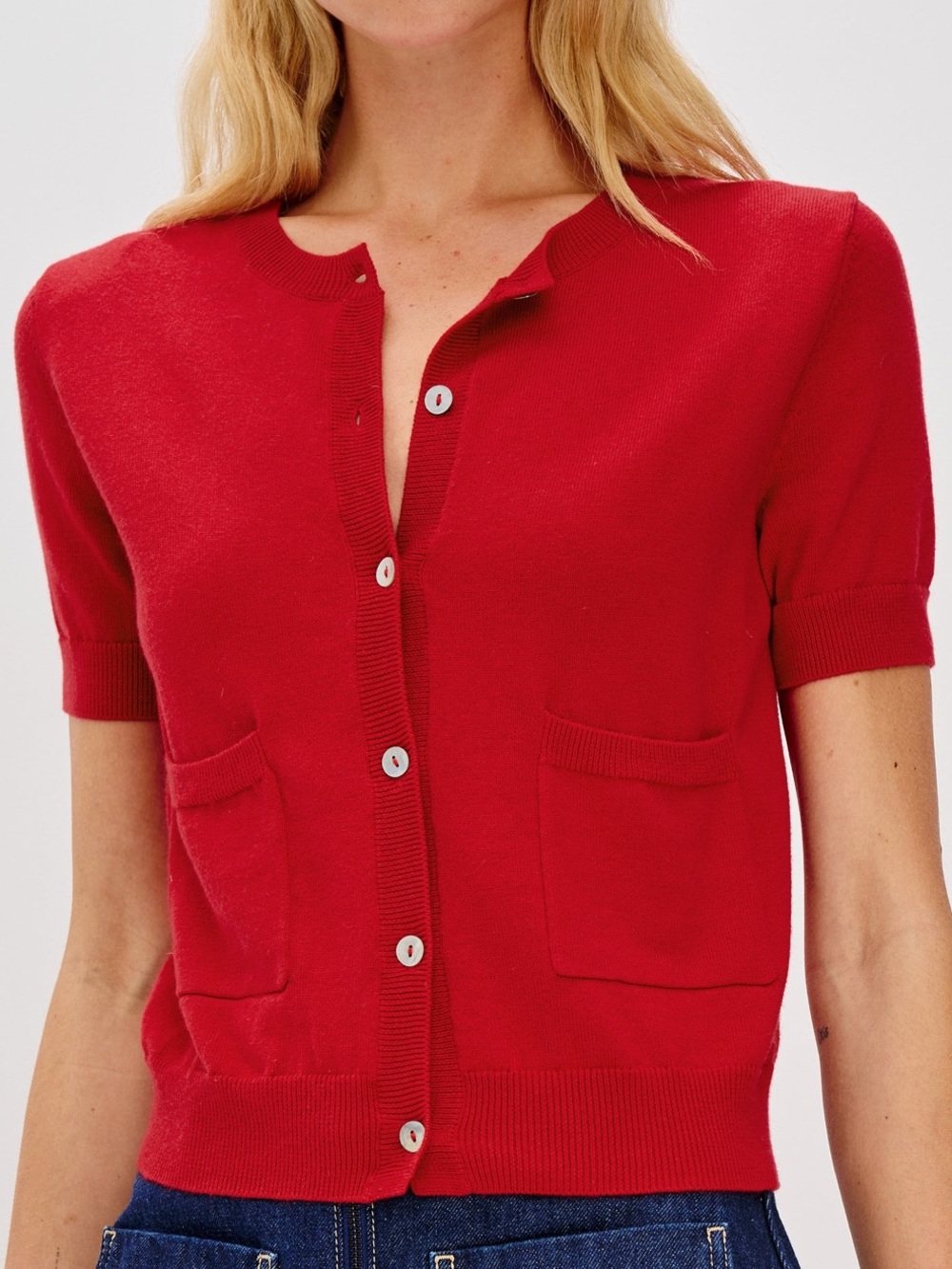 Rails Aisley Cashmere & Cotton Sweater Red Short Sleeve Button Cardigan Top